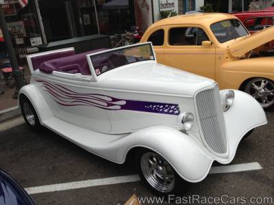 1930s White Convertible Roadster with Purple Interior