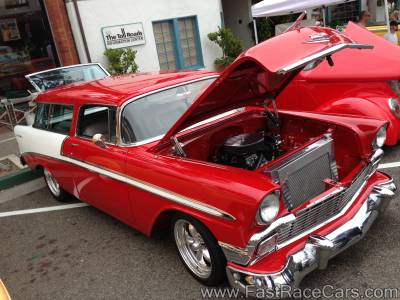 Red and White 1956 Chevrolet Bel Air Wagon